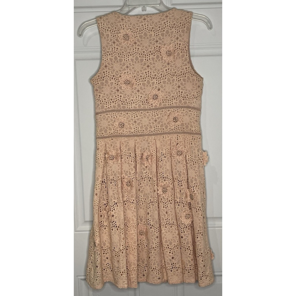Michael Kors Size 2 Blush 3D Floral Appliqué Corded Stud Lace Mini Dress Eyelet - Picture 7 of 10